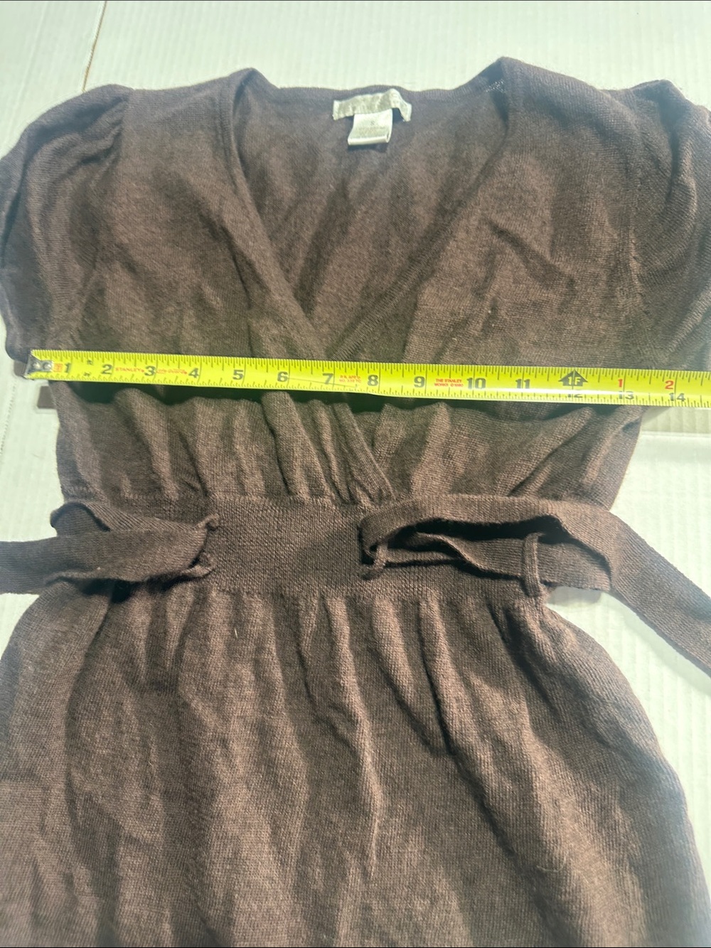 Sarah Spencer 100% Italian merino wool Brown Wrap-Style Knit Top with Tie Belt - Picture 3 of 10